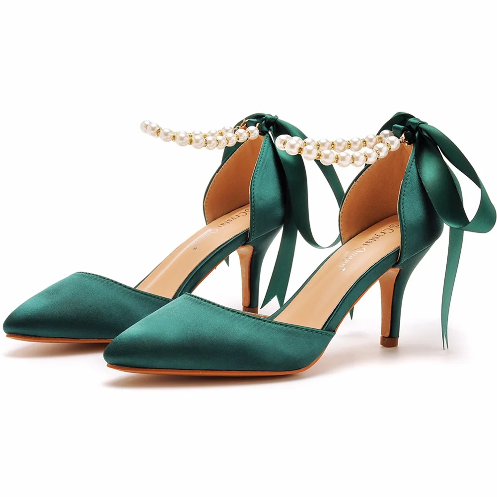 

Thin high-heeled sandals spring and summer new pointed toe hollow silk beaded ribbon single shoes dress large size women's shoes