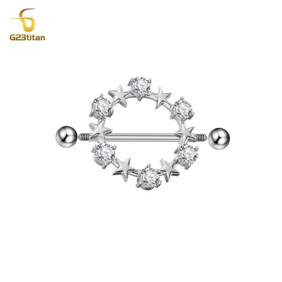 2pcs 14G Titanium Barbell Nipple Ring Copper Hoop Get Zircon Circle Hypoallergenic Piercing Women Body Jewelry Sexy Accessories