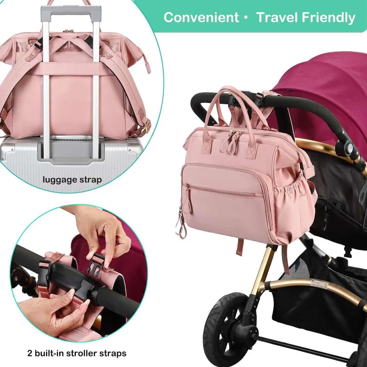 New Waterproof Baby Diaper Handbag Backpack with Anti-theft Pocket, Foldable Stroller Organizer Mommy Bag