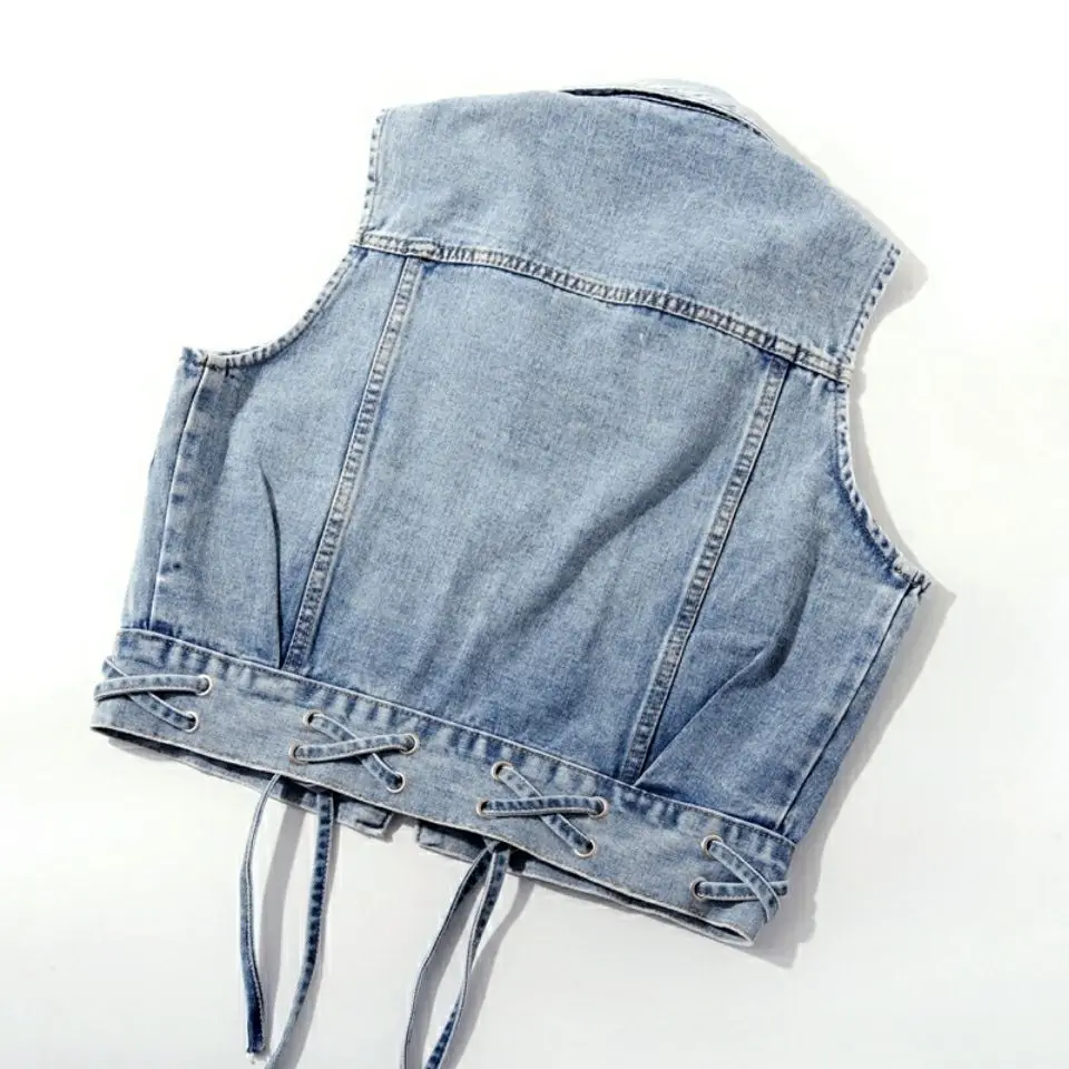 2025 spring and autumn new Korean straps denim vest women's short  jacket vest top  chalecos para mujer coats