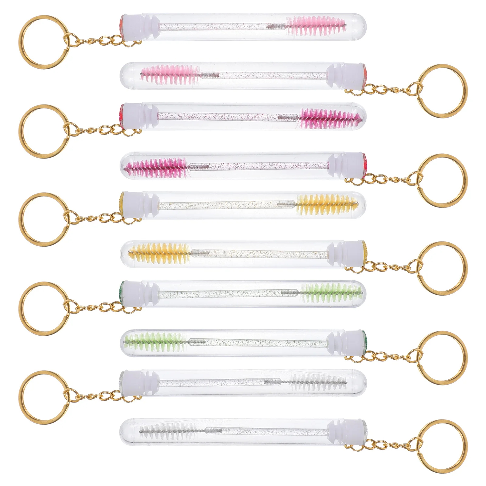 10Pcs Eyelash Brush Tube Keychain Makeup Lash Brush Women Portable Storage Unique Rhinestone Design Gift
