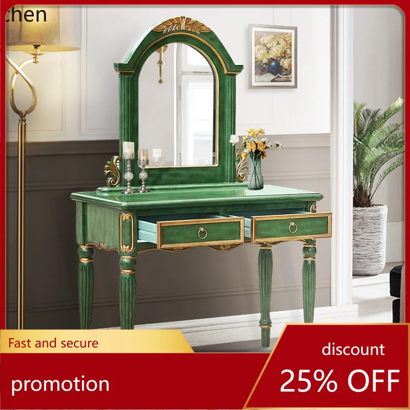 

HXL Dressing Table Solid Wood Minimalist Makeup Table Stool with Mirror