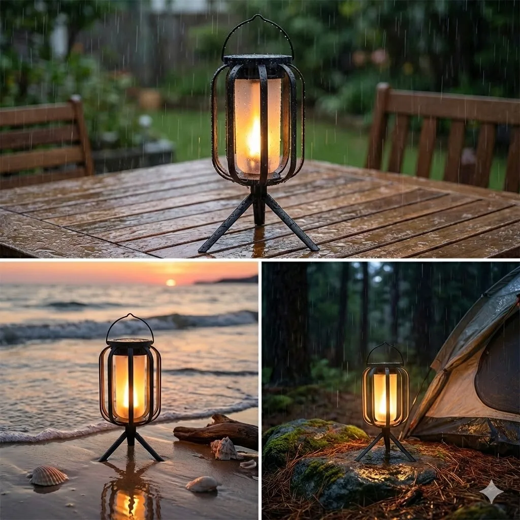 Vintage Portable LED Camping Lantern Outdoor with Tripod Stand Hanging Tent Light Waterproof for Garden Patio Atmosphere Decor