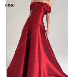 OIMG Red Flowers Long A Line Evening Dresses Prom Gowns Off Shoulder Strapless Vestidos Formal Event Night Party Gown Dress