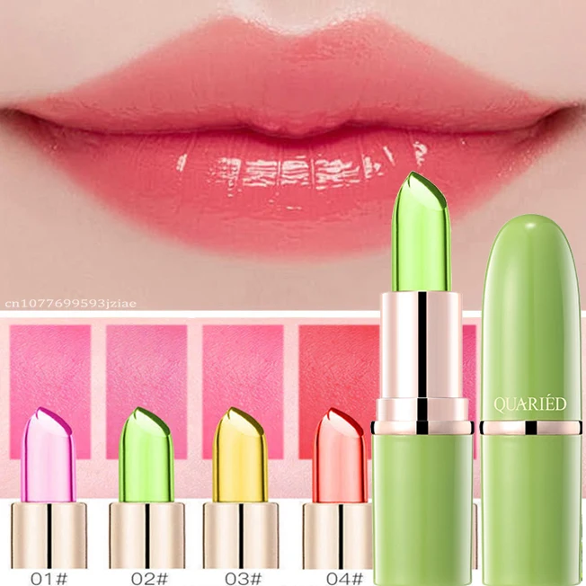 Aloe Vera Extrakt Gelee Lippenbalsam Pflege Feuchtigkeitsspendende Antihaft-Tasse Spiegel Lipgloss Temperatur Farbwechsel Warmer Lippenstift