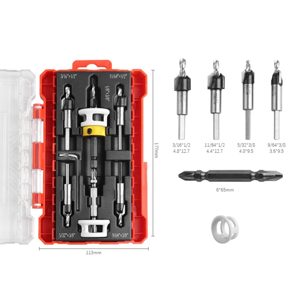 Woodworking Tool 5 Pcs Countersink Drill Bits Set Featuring Adjustable Depth for Enhanced Accuracy in Drilling