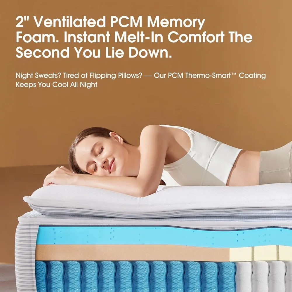 – مرتبة كوين 14 بوصة – مرتبة هجينة حقيقية مع تبريد مزدوج، 2 بوصة رغوة ذاكرة PCM جيدة التهوية، دعم حافة معززة، منطقة