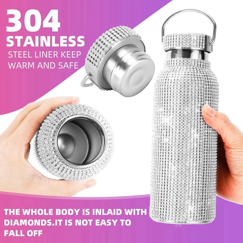 Bling Water Bottle Rhinestone, Diamond Glitter Cup, Stainless Steel Thermal Bottle, Refillable Water Bottle (16.9 Oz) Durable