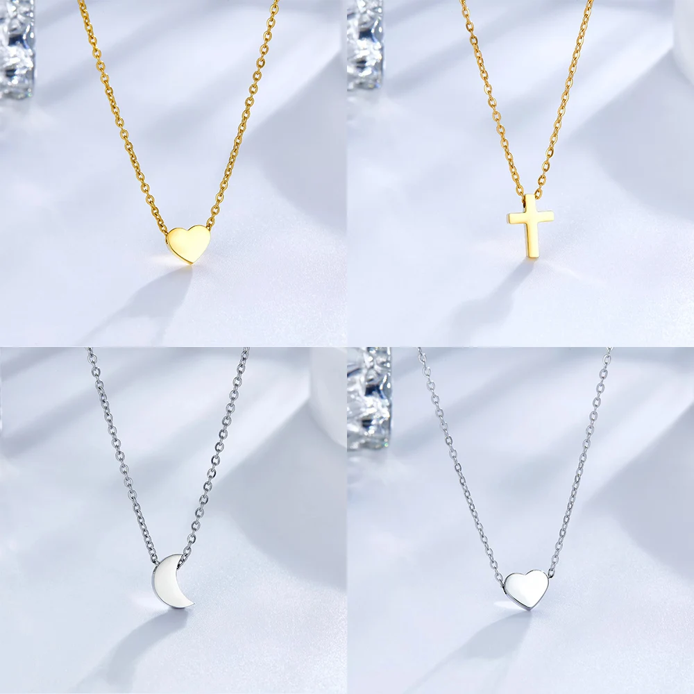 ASONSTEEL Vintage Small Moon Star Cross Link Chains Pendant Necklaces Gold Color Stainless Steel For Women Men Babygirl Choker
