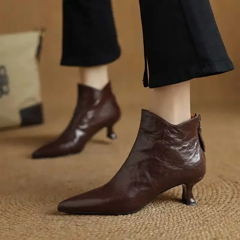 

Spring Vintage Pointed Toe Women Shoes Pumps Ankle Boots Fashion Thick Heel Shoes Woman Concise Short Shoes for Women