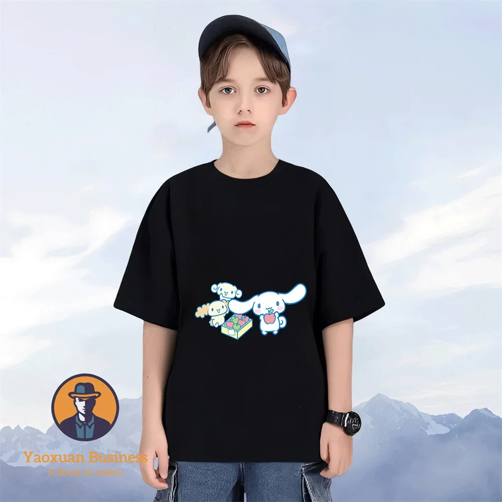 

Hot Sale 2-14Y Boys Girls Round Neck Pure Cotton Kidswear Cinnamon Anime Pattern Summer Short Sleeve