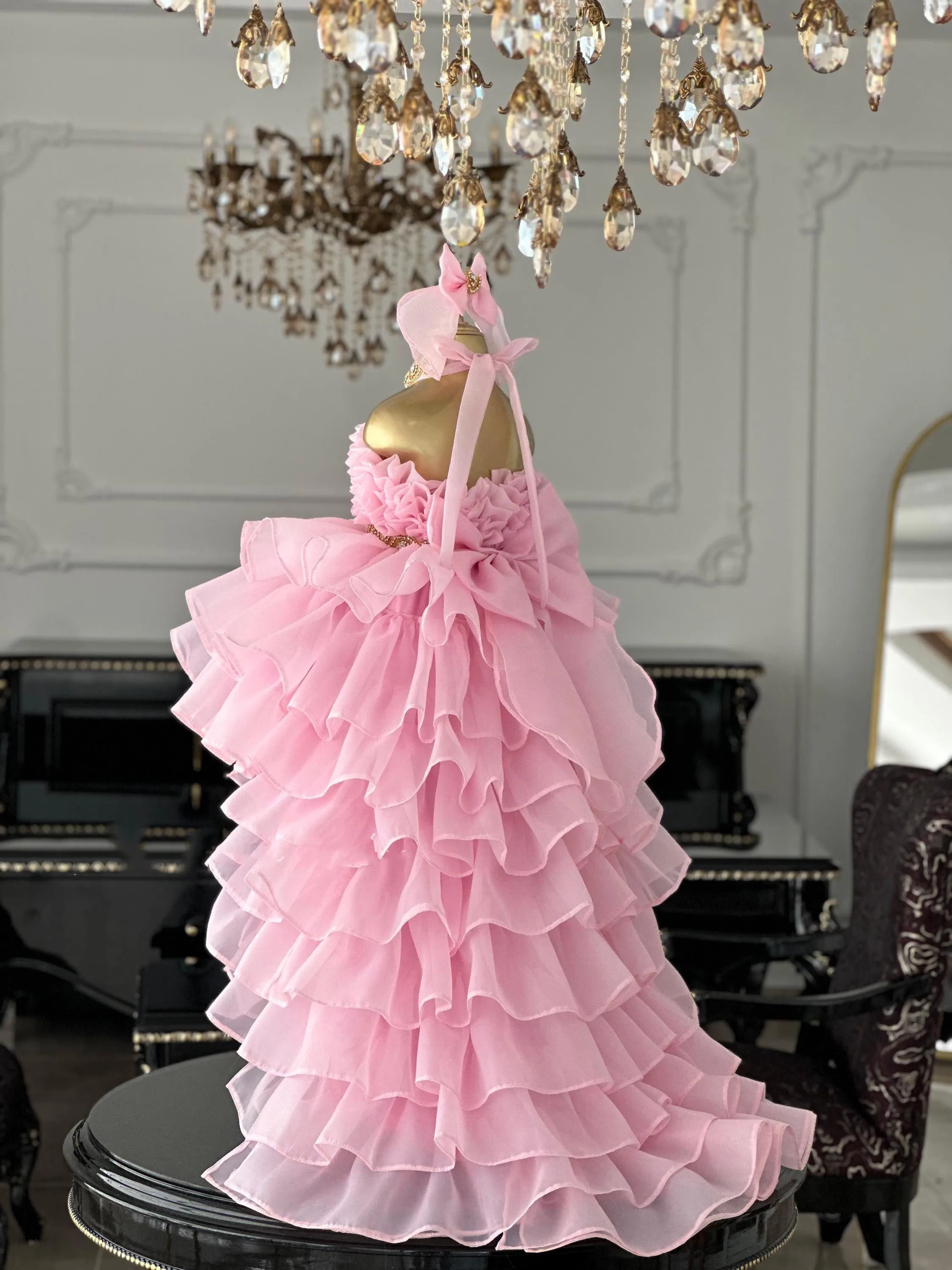 Weißer Tüll mit Perlen verziert, Rüschen und Schleife, Prinzessin-Blumenmädchenkleid für Hochzeit, Kindergeburtstag, Erstkommunion, Ballkleid, individuell