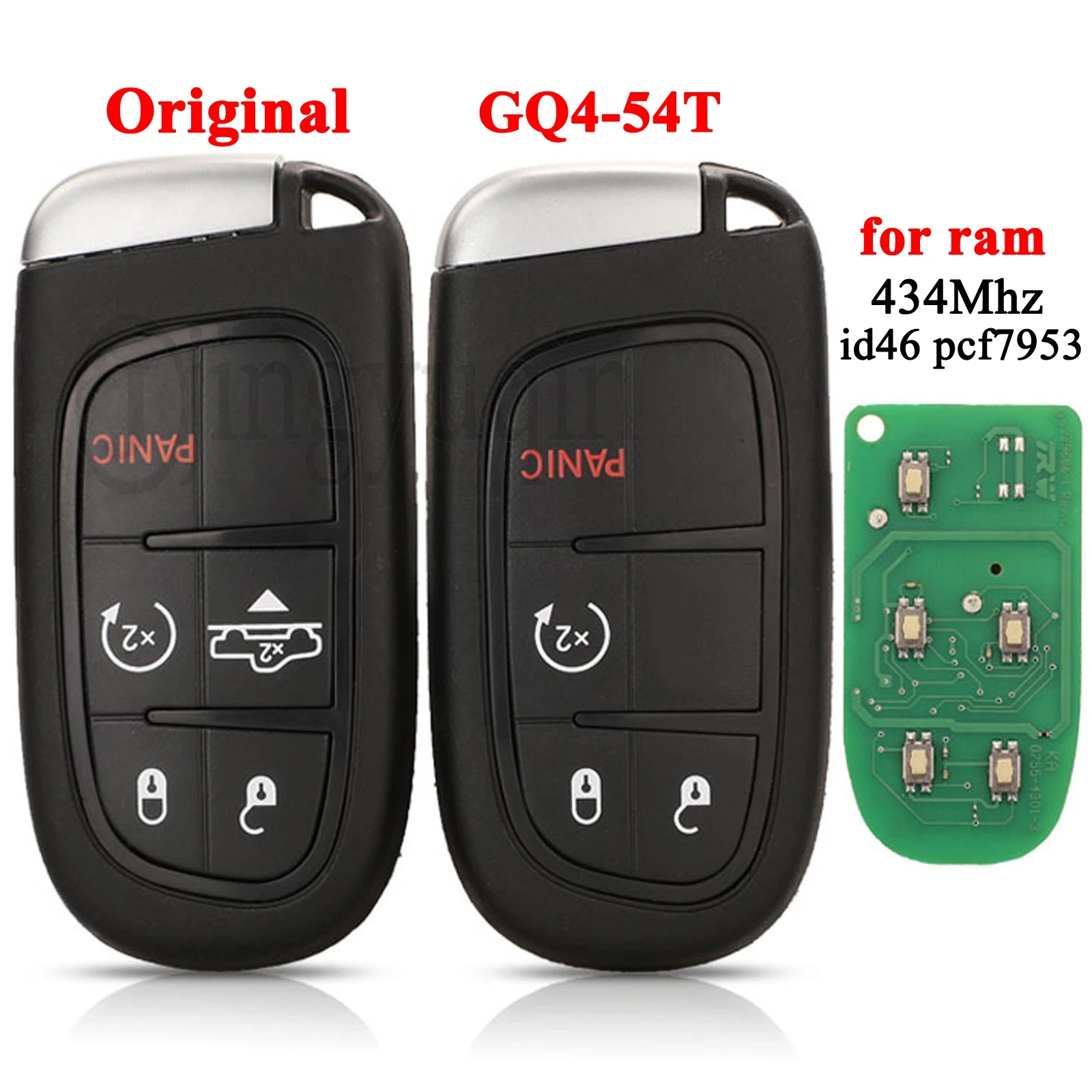 

jingyuqin Original Car Remote Control Key 434Mhz ID46 PCF7953 Chip For Ram FCC: GQ4-54T Fob 4/5 Buttons