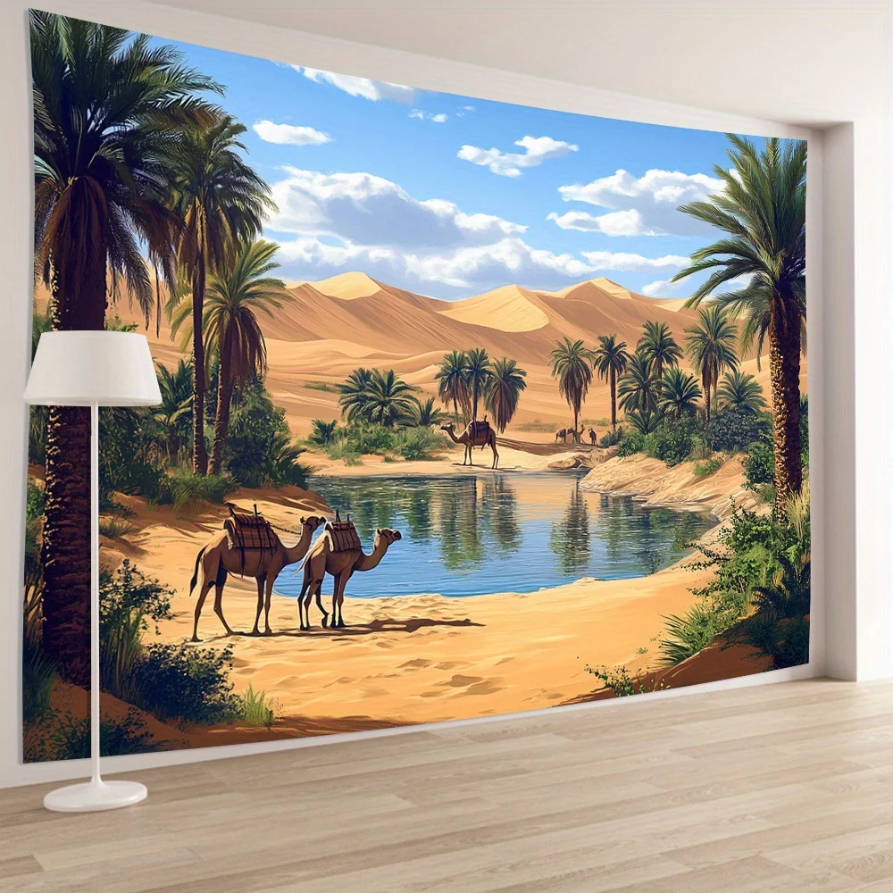1pc Vintage 3D Desert Oasis Tapestry, Polyester Wall Hanging for Living Room, Bedroom, Office, Party Decoration, Home