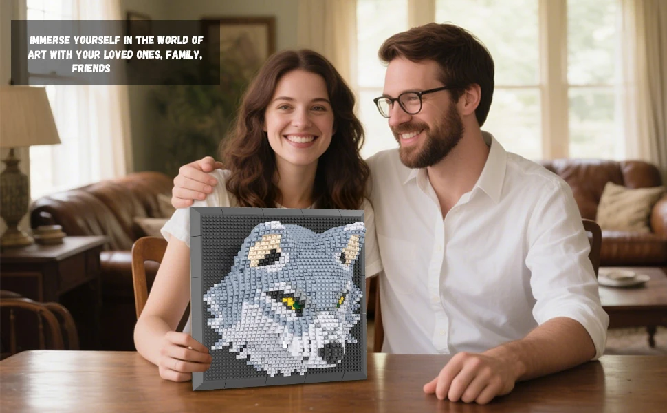 3D-Wandkunst-Set 'Wolf' aus Mikro-Mini-Bausteinen für Erwachsene, Einzigartige Wanddekoration oder Tischdisplay, Geburtstagsgeschenke – Detail 4