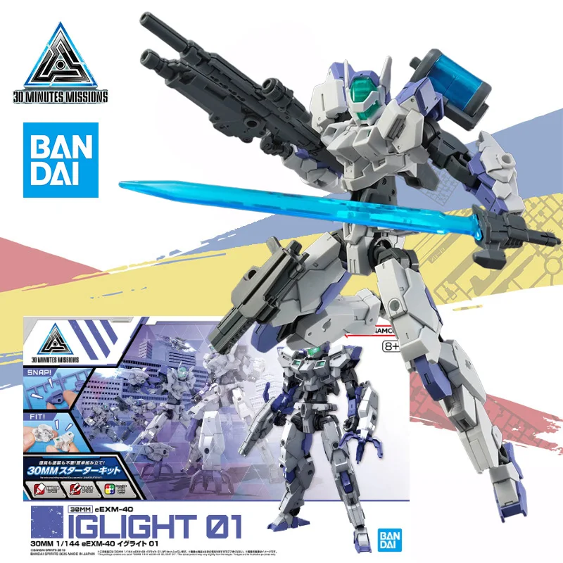 BANDAI Original 30 misiones mínimas 30MM 1/144 eEXM-40 iluminación 01 Anime figura de acción ensamblaje modelo juguete para regalo coleccionables