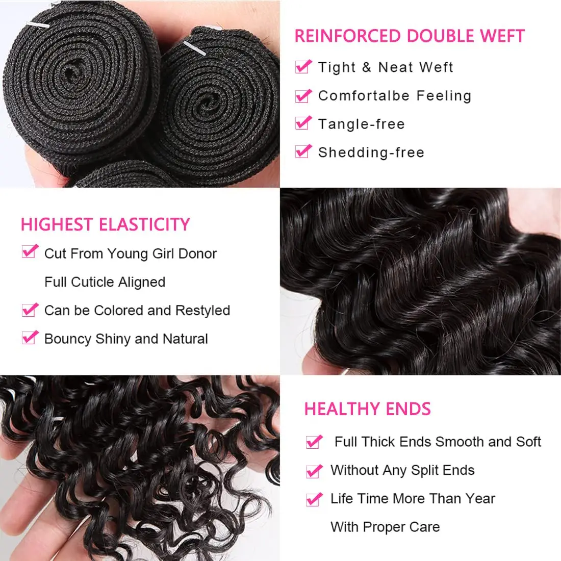 Deep Wave 100% Human Hair 32 38 40 นิ้วผมยาวหยิก 3 4 รวมกลุ่มบราซิลสาน Human Hair Extension ผมหนาสาน