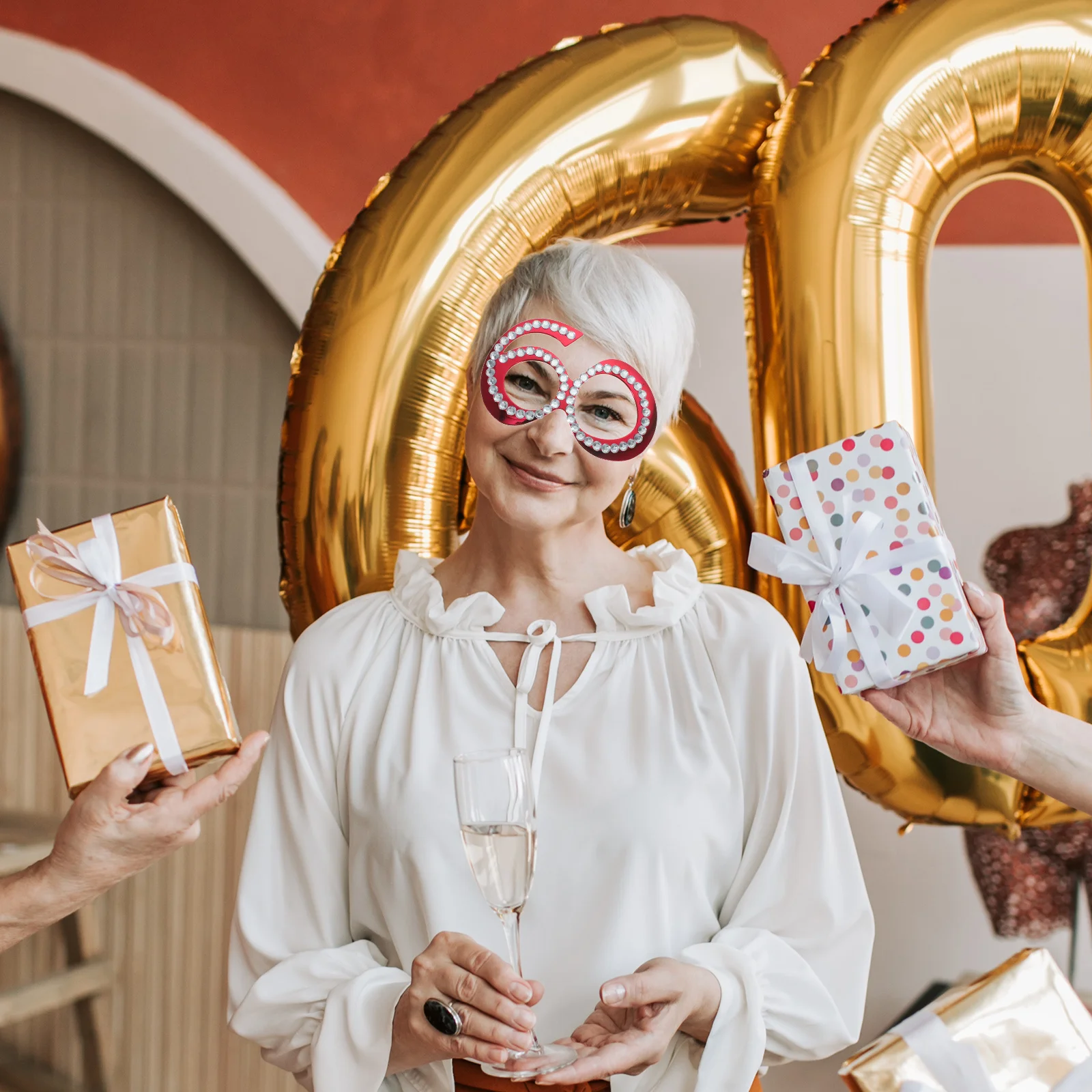 

1Pair Birthday Glasses Rhinestone 60 Years Old Eye Frame Party Photo Prop Lightweight Eyewear 60th Birthday Glasses