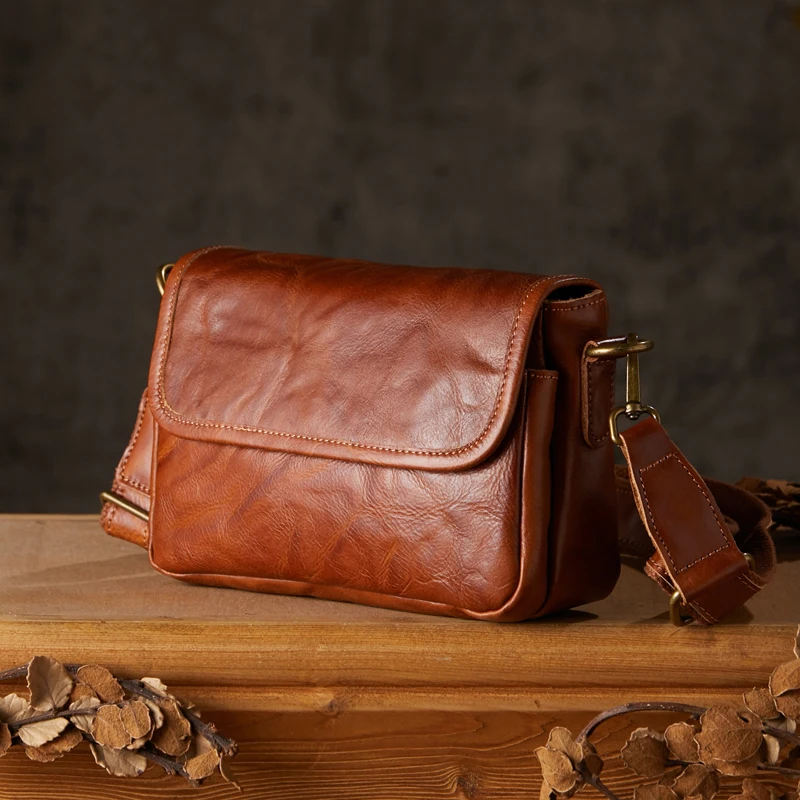 Handmade Genuine Leather Office Messenger Bag For Men Top Layer Cowhide Leather Outdoor Shoulder Bag Casual Cross body Cling Bag