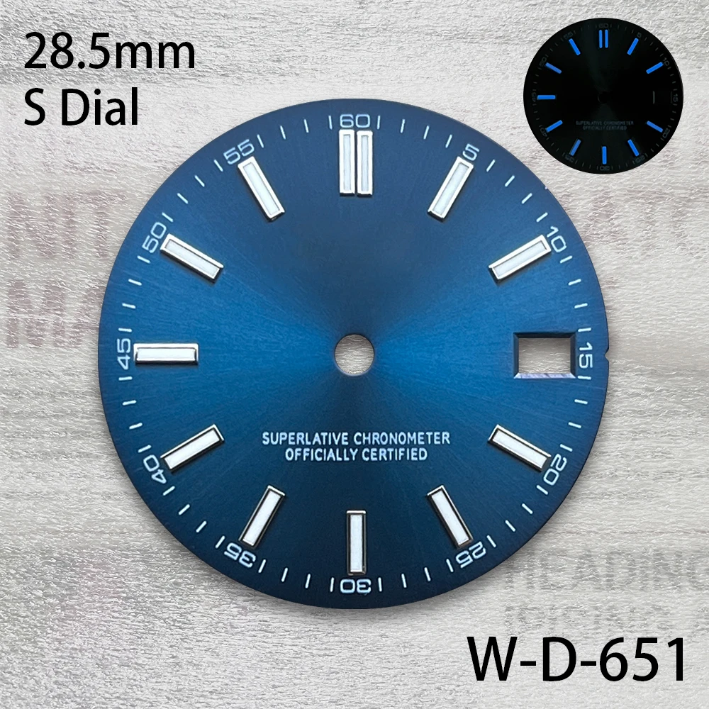 28.5mm S Logo Sunray Dial Suitable For NH35/NH36/4R/7S Japan Movement Blue Luminous High Quality Watch Modification Accessories