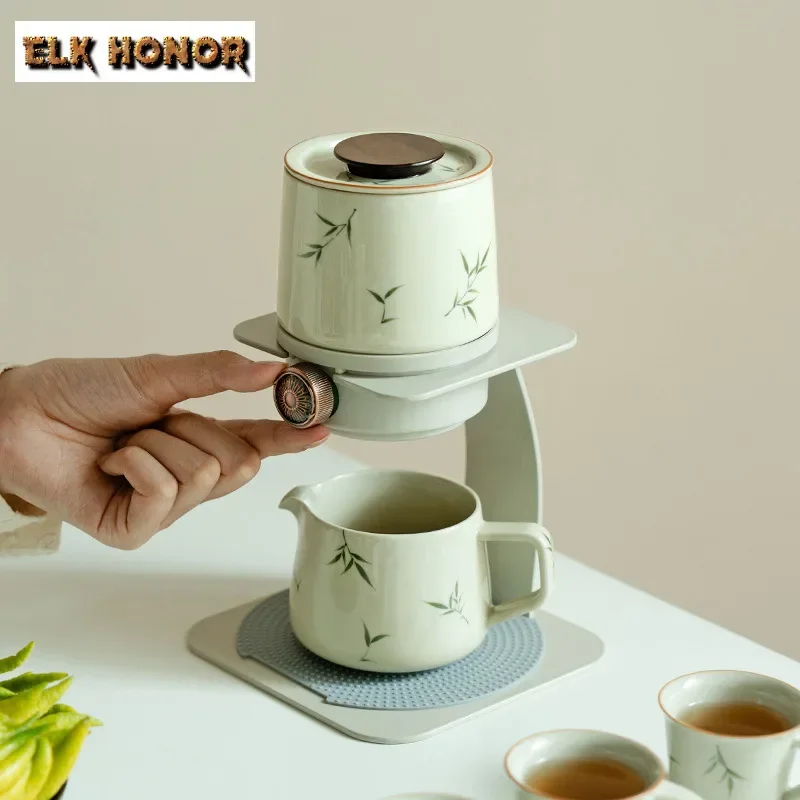 

Набор бамбуковых чайников с ручной росписью, автоматический ленивый чайный сервиз, ленивый нагреватель, магнитная вращающаяся крышка, термостойкий чайник для кунг-фу