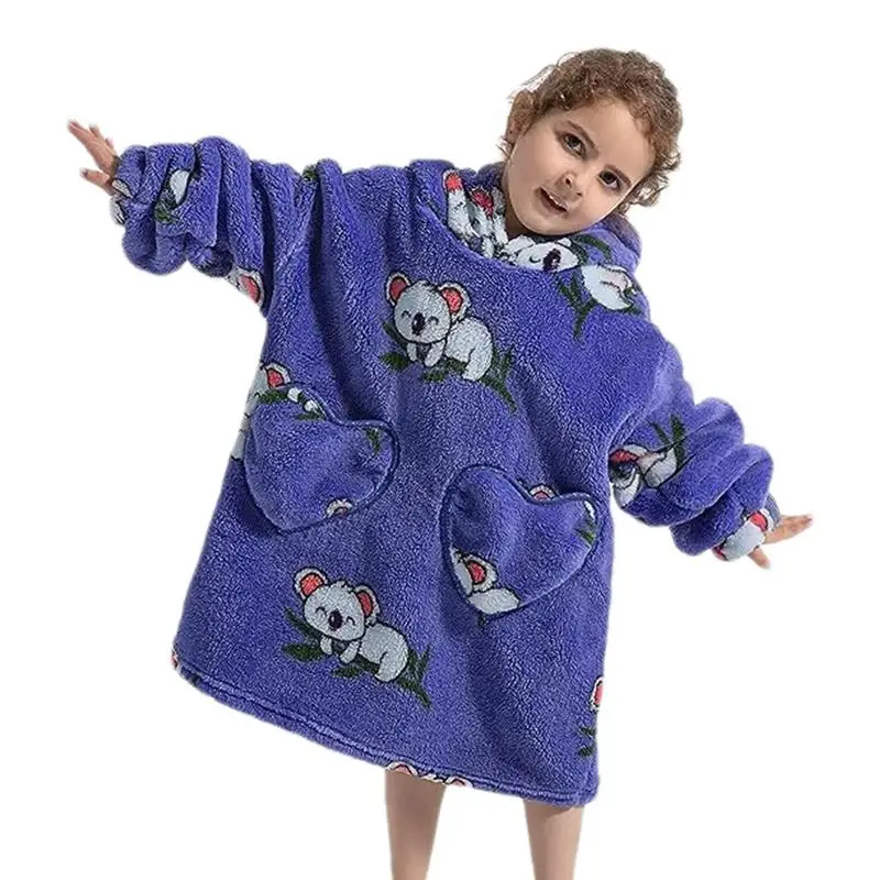 Koala Hooded Blanket Children Cartoon Blanket Hoodies Kids Wearable Hoodie Sweatshirt Extra Large Super Warm Hoodie For Child