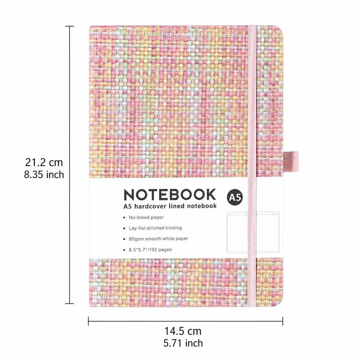 A5 Linen Woven Texture PU Leather Notebook Elastic Band Journal Portable Daily Planner School Office Stationery Supplies