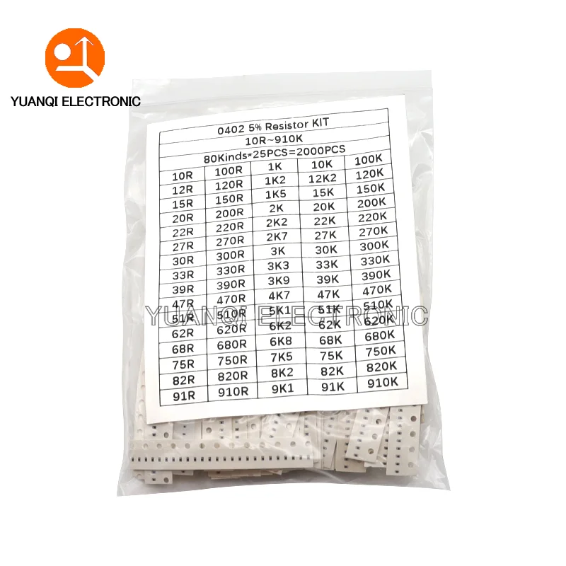 2000pcs 4000pcs 5% 0402 0603 0805 1206 SMD Chip Resistor Assorted Kit 10 ohm - 910K 80values Resistance Sample set