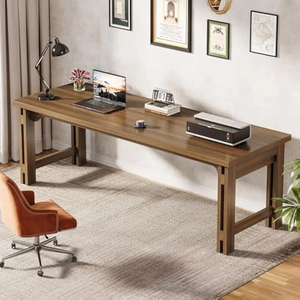 

79-дюймовый удлиненный стол, двухместный двойной стол для домашнего офиса, длинный компьютерный стол для 2 человек, коричневый