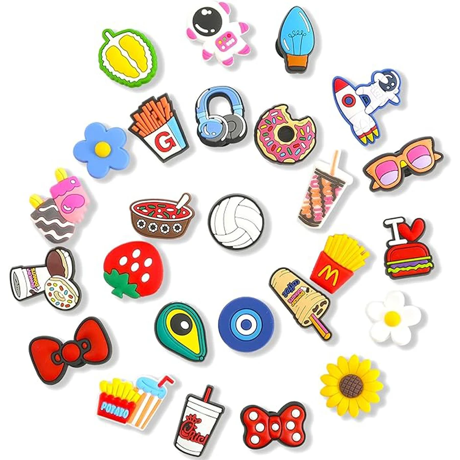 รองเท้าอนิเมชั่นการ์ตูนแบบสุ่ม100ชิ้นมีเสน่ห์รองเท้าของขวัญวันเกิดอุปกรณ์ตกแต่งรองเท้าหัวเข็มขัดหมุด gjibbitg สำหรับงานเลี้ยง dcroc