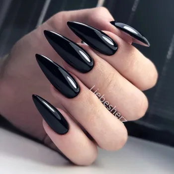 24Pcs בהיר שחור מלאכותי פגיון מזויף נייל סופר ארוך שווא ציפורניים עם ג 'לי דבק לחץ על מניקור כלי