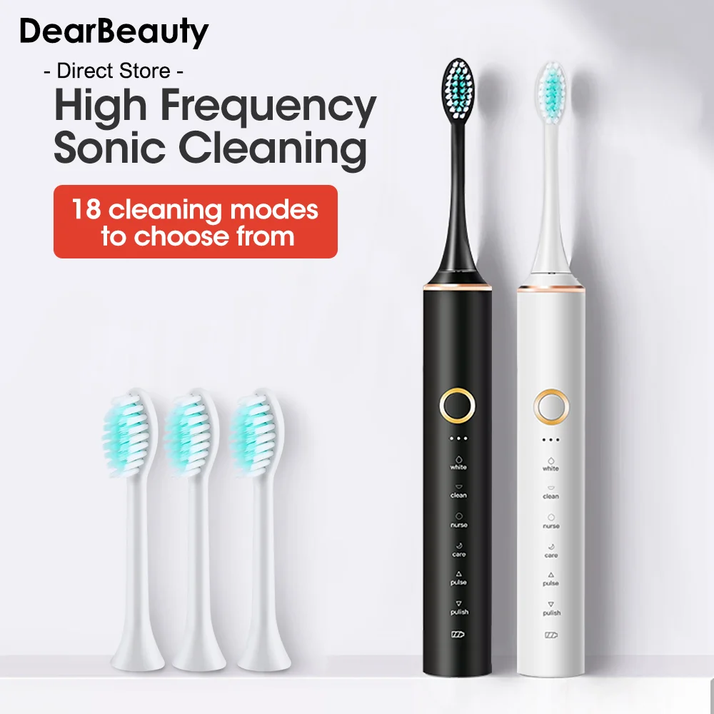 Sonic Electric Toothbrush IPX7 Adult Soft Bristle Timer Brush 18 Mode USB Rechargeable Tooth Brushes Replacement Heads Set