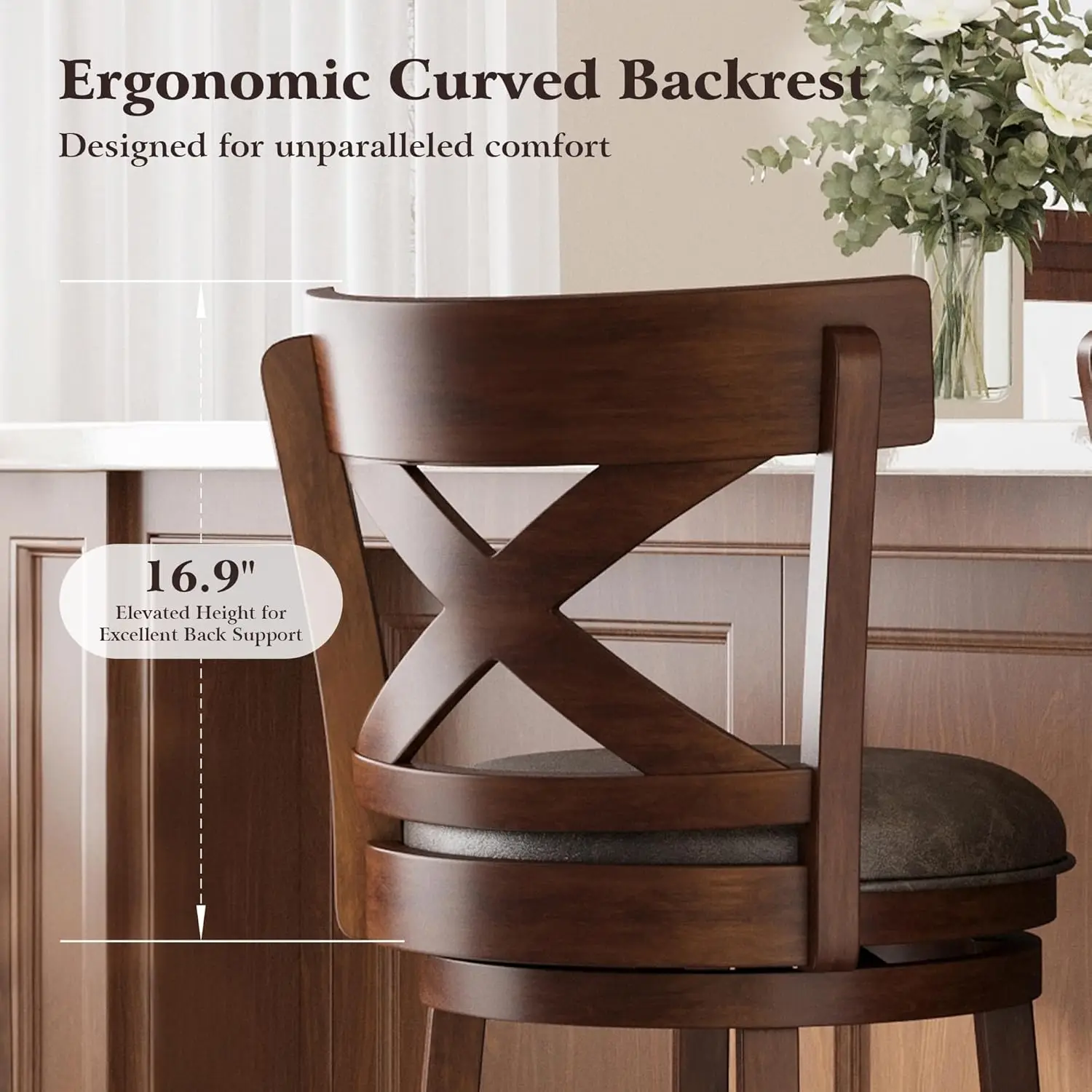 Swivel Bar Stools with Backs, 30 Inch Bar Stools Set of 2, Wooden Bar Stools, 360 Degrees Swivel Chairs with, Customized