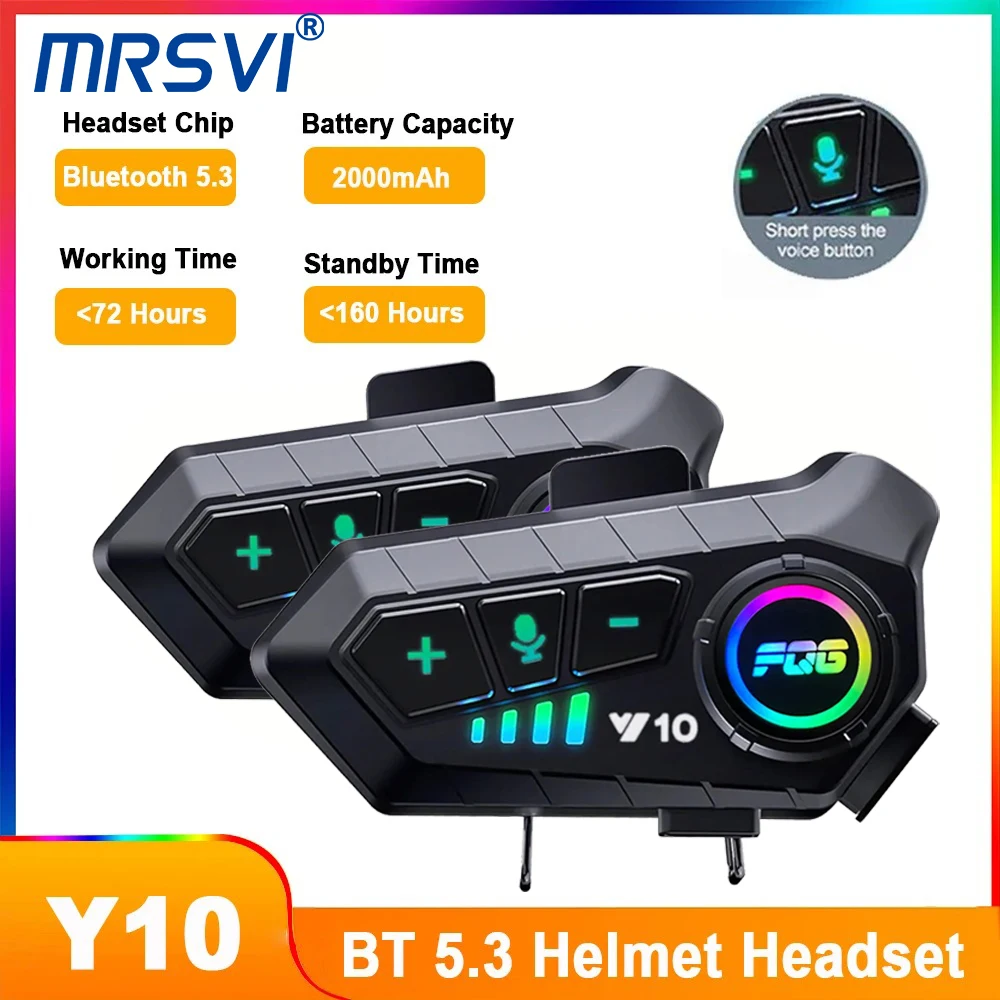 

MRSVI Y10 Гарнитура для мотоциклетного шлема Bluetooth 5,3 Голосовое управление Мотоциклетная беспроводная гарнитура для громкой связи Водонепроницаемая