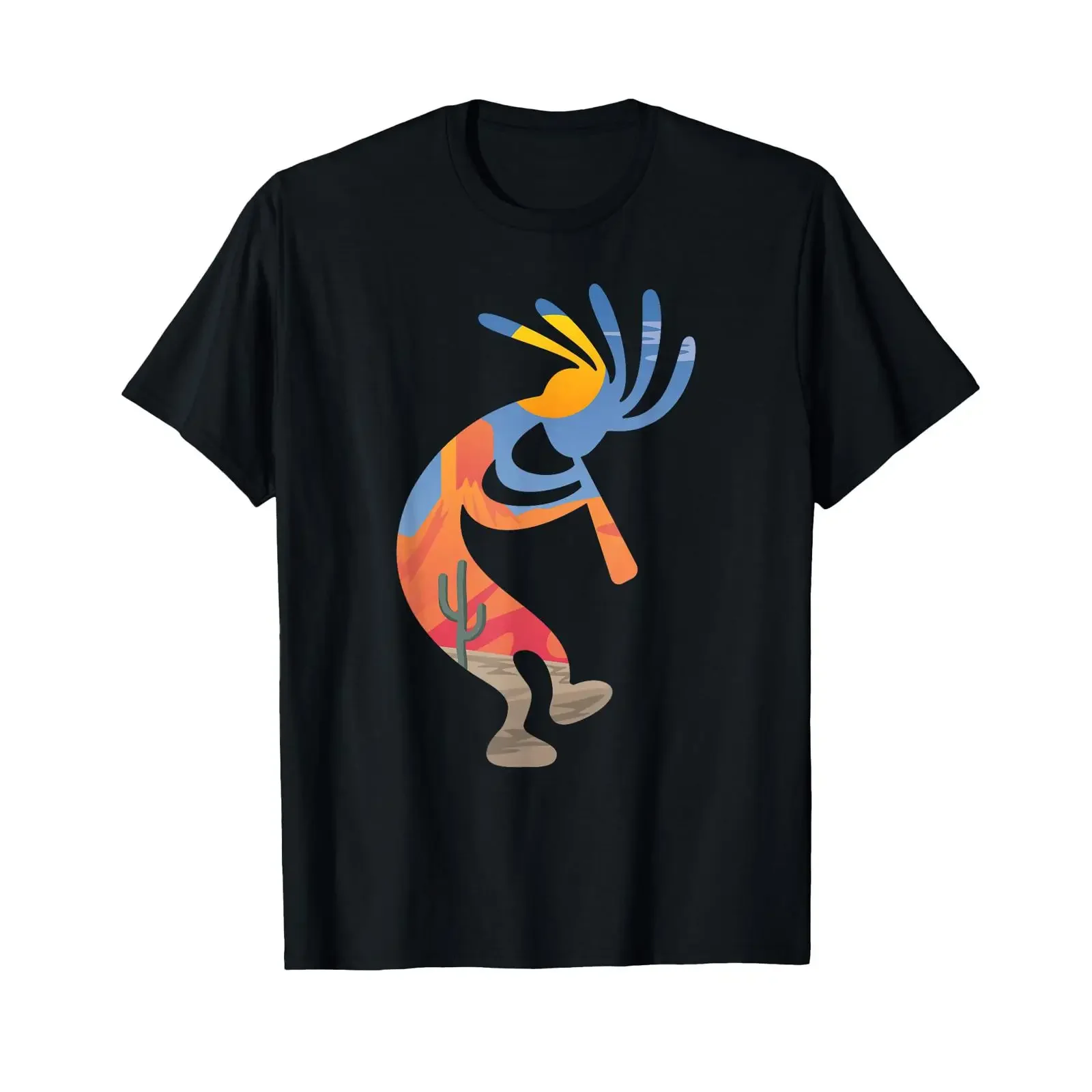 Dancing Southwestern USA Kokopelli Symbol T Shirt vintage Washed Top For Everyday Wear Stretched Casual Stylish