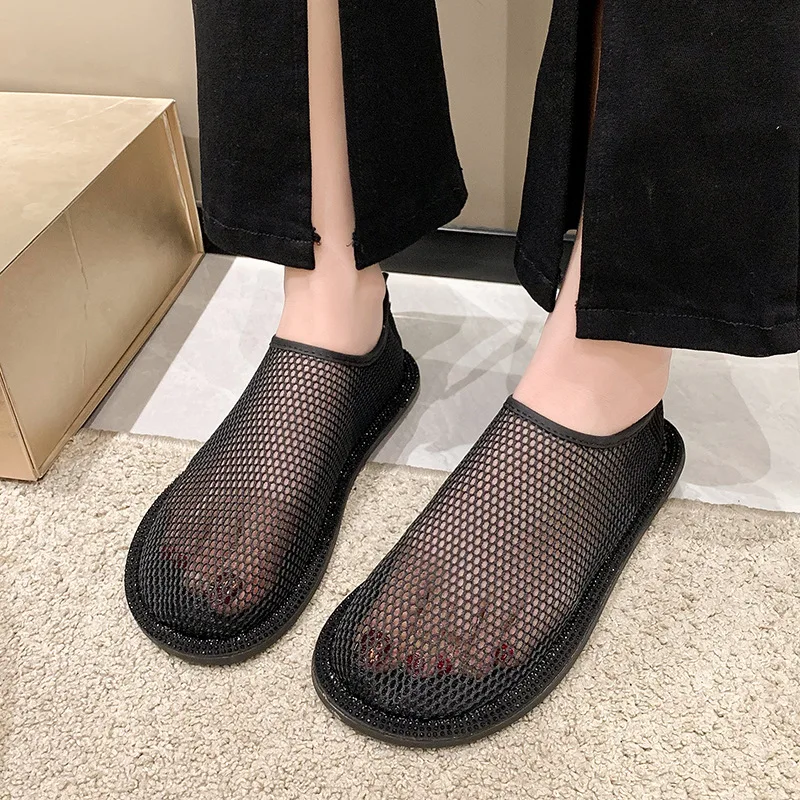 Women Spring Summer Hollow Mesh Breathable Loafers Women Fashion Platform Slip on Casual Sandals Comfort Soft Sole Walking Shoes