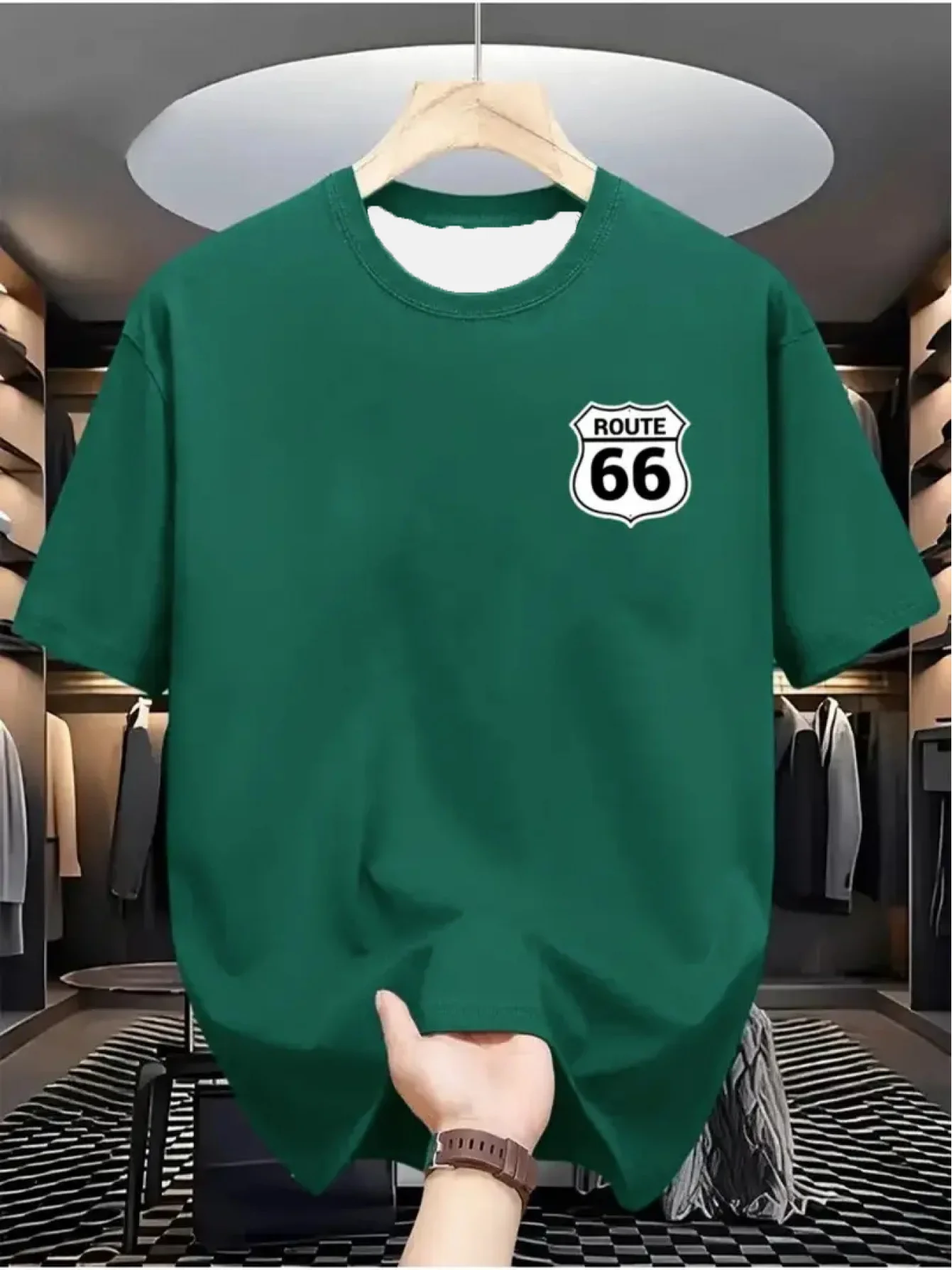 

Basic Men's Breathable Loose Fashion Route 66 Pattern Printed Street Casual Comfortable Round Neck Short Sleeved T-shirt Top