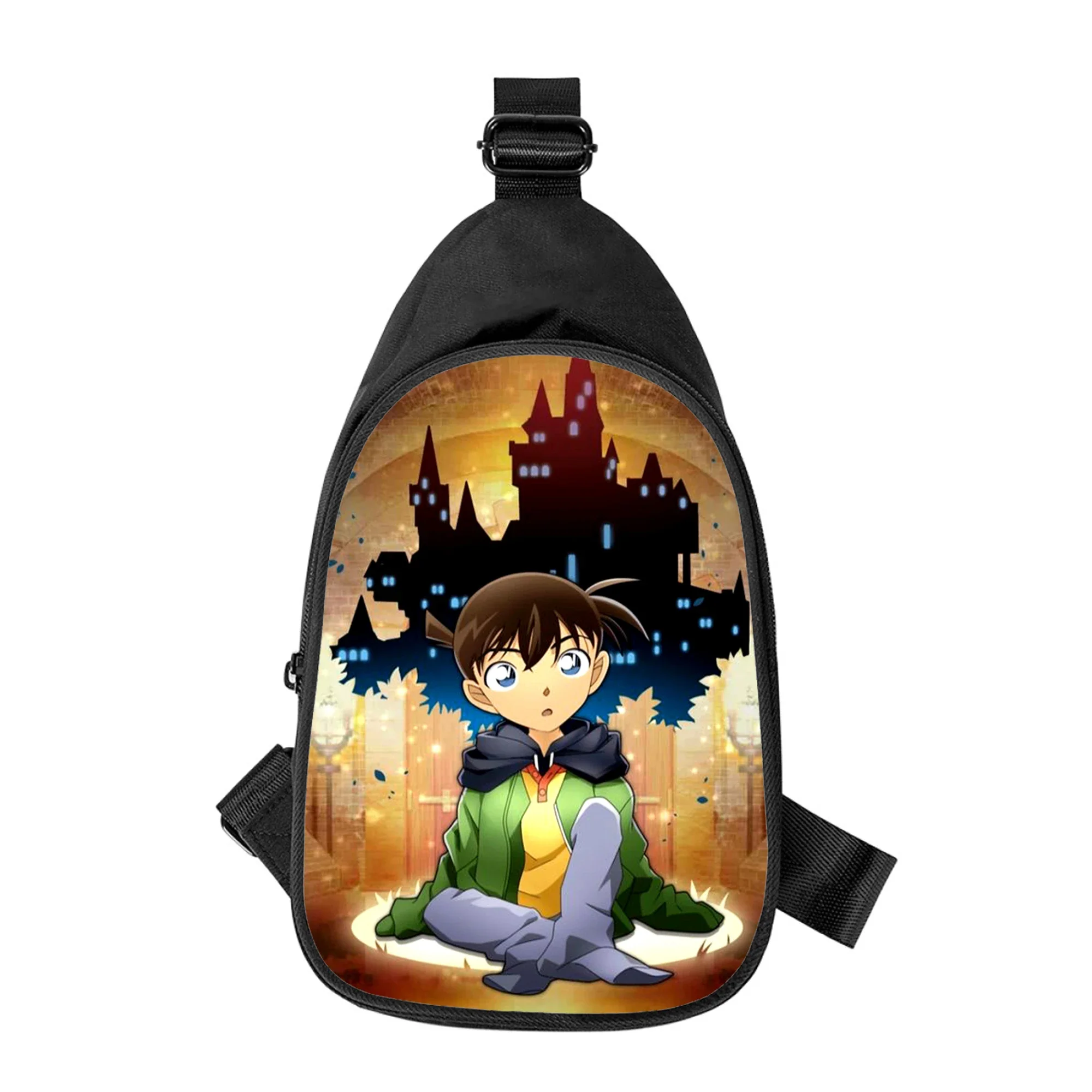 Detective Conan Anime 3D Print Bolsa de Peito Cruz para Homens e Mulheres, Bolsa de Ombro, Bolsa Escolar, Marido, Pacote de Cintura, Masculino, Novo, Diagonalmente