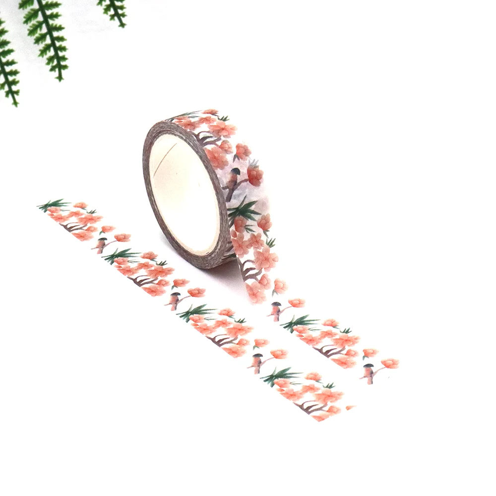 1PC 15mm x 10m Spring Season Bird Flower Floral Scrapbook Paper Masking Adhesive Washi  masking Tape stickers office supplies