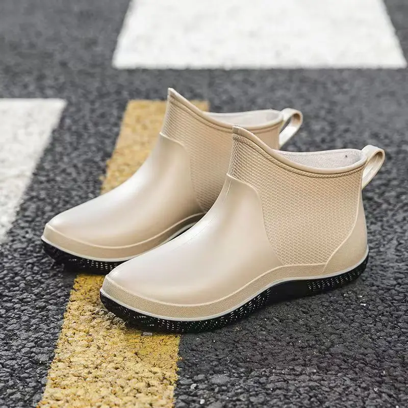 

Women New Flat sole Ankle Rain Boots Spring Autumn New Soft sole Non Sip Round Toe Slip On Waterproof Outdoor Work Shoes