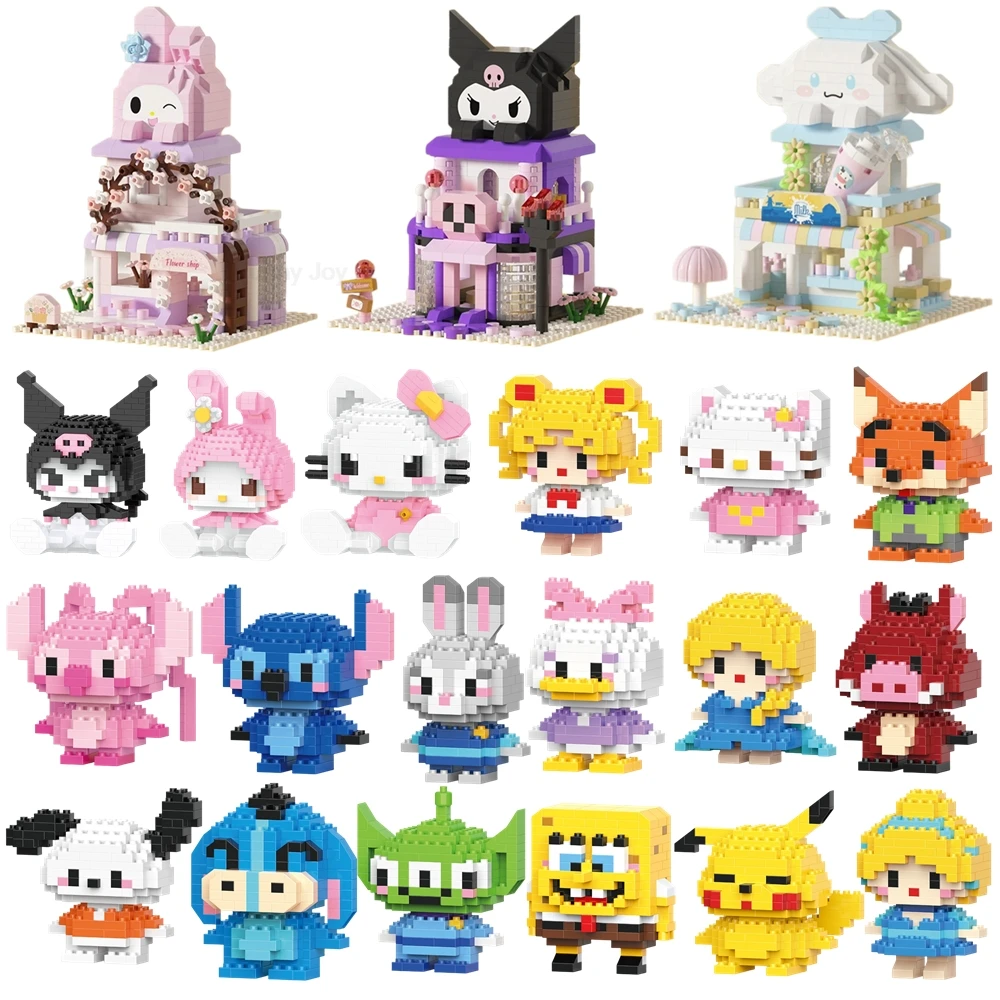 Lustige Kurome Cinnamoroll Cartoon Hello Kitty Block-Figuren Bausatz Modell Baustein-Puppen Spielzeug Geschenk