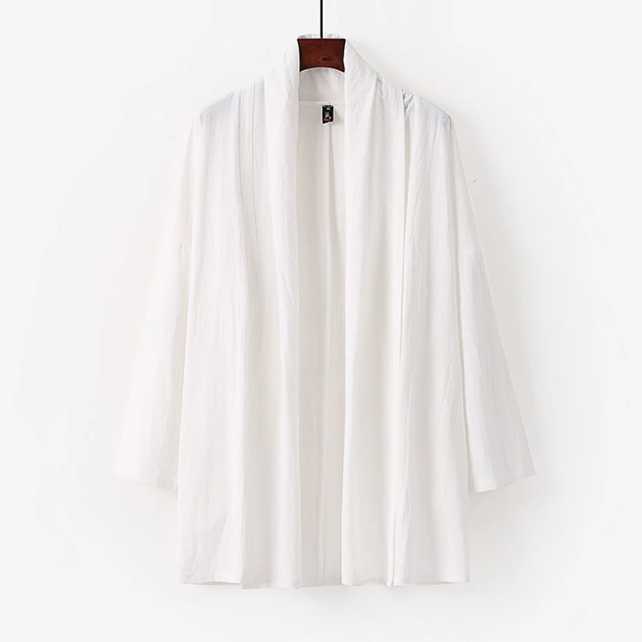 9XL 8XL bata taoísta de talla grande Kimono chaquetas de lino y algodón sólido abrigo hombre talla grande 7XL 6XL Kimono prendas de vestir