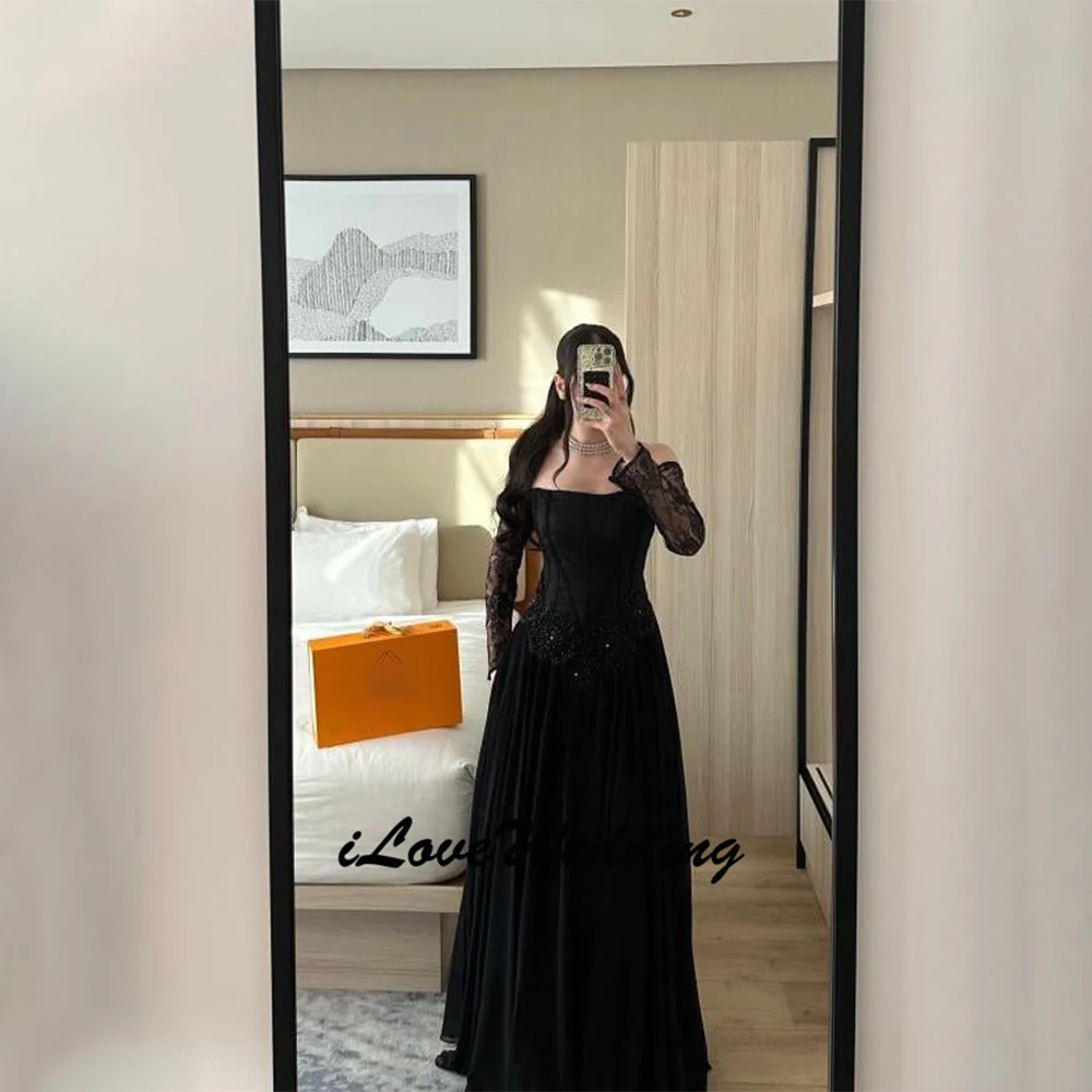 

Романтические вечерние платья трапециевидной формы по индивидуальному заказу с открытыми плечами и длинными рукавами, платье для выпускного вечера, модное вечернее платье с блестками и драпировкой, 2025