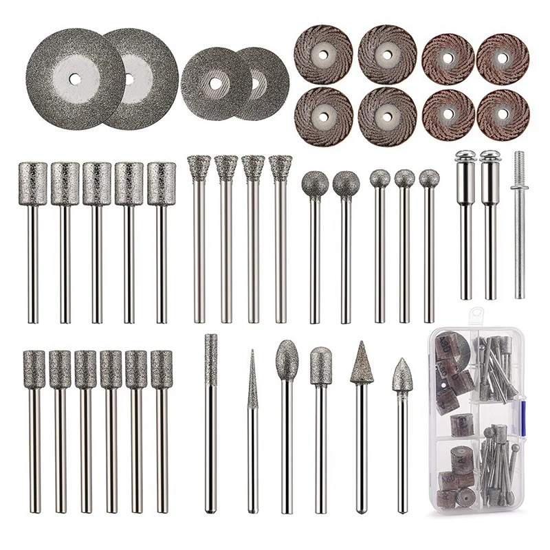 HOT 43Pcs Stone Carving Set,26 Diamond Burr Bits, 10 Impeller,4 Diamond Cutting Wheel,3 Metal Mandrel,Polishing Rotary Tools