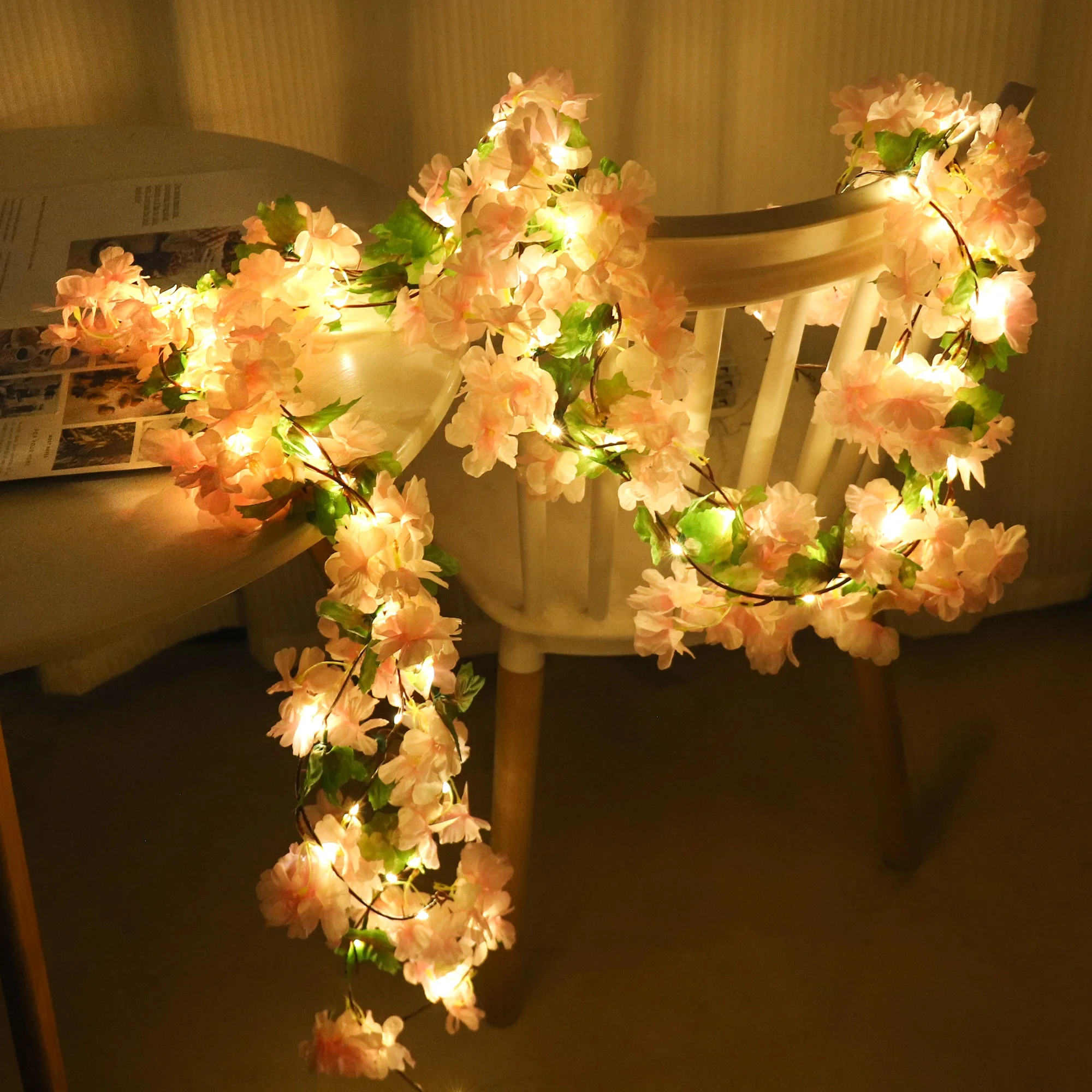Kirschblüten-LED-Licht, künstliche Blumen, Ranken für Hochzeit, Party, Heimdekoration, hängende Wand, Garten, Bogen, Weihnachtsschmuck – Detail 2