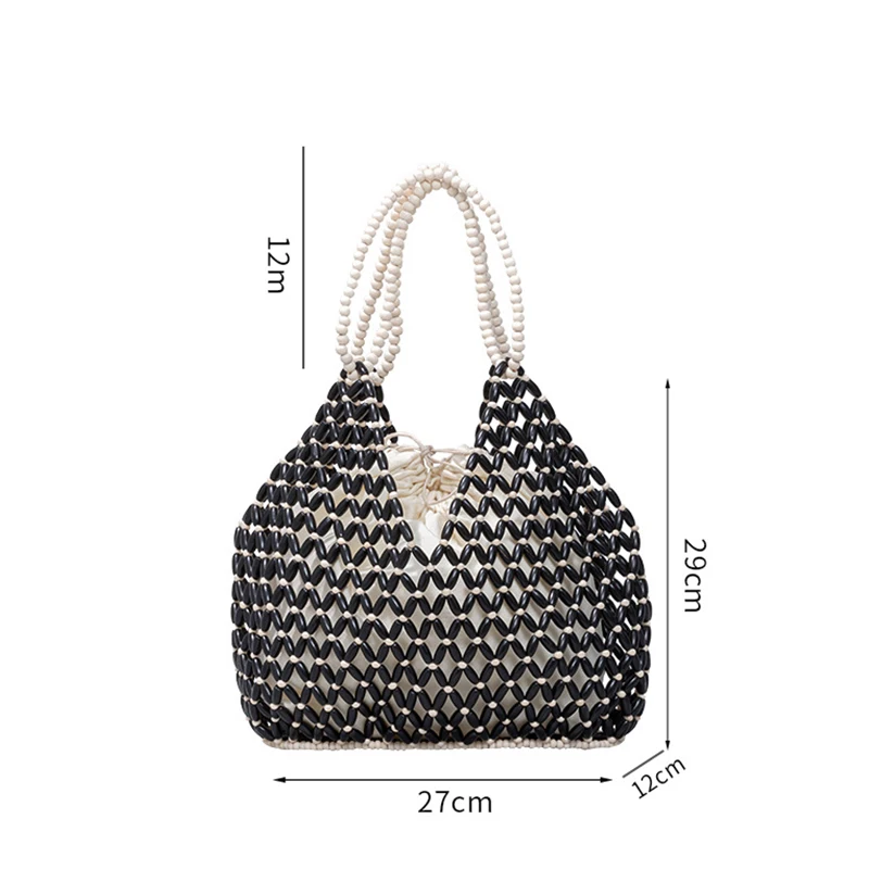 Simple Casual Handwoven Wooden Bead Handbag New Retro Versatile Summer Vacation Handheld Women\'s Shoulder Bags Water Bucket Bag