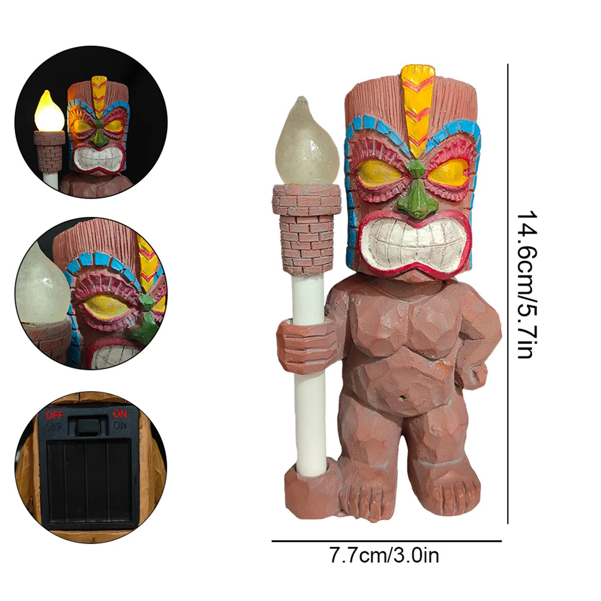 Tiki Totem dekorasi untuk pesta Hawaii, lampu Tiki surya luar ruangan patung halaman belakang, dekorasi tropis, patung taman untuk teras luar