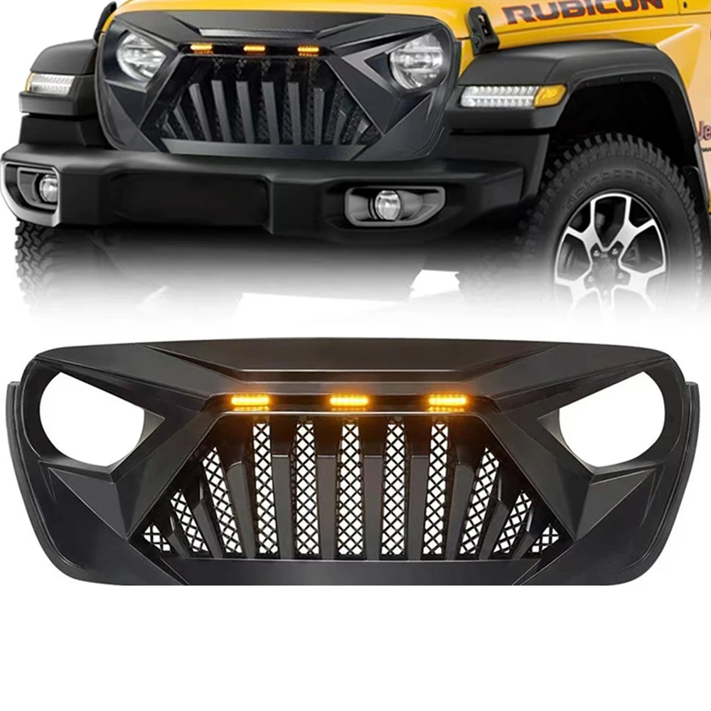 

Front Grilles Hood Inserts Armor Offroad Car OE Design Black With LED Light ABS For Jeep Wrangler JK JL2018+ SXMA JL1281