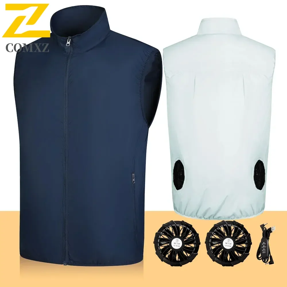 

Summer Fishing Cooling Vest Men Fan Vest Air Conditioning Clothes Women Fan Clothes Climbing Fan Jacket Body Cooling Clothes 4XL