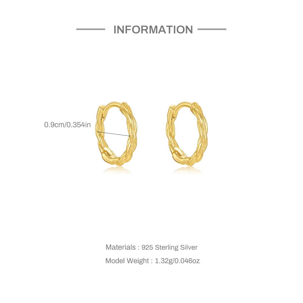 BOAKO S925 Sterling Silver Classic Hoop Earrings For Women Daily Wear Micro Inlaid Zircon Twist Ear Buckle Gold Color Earring